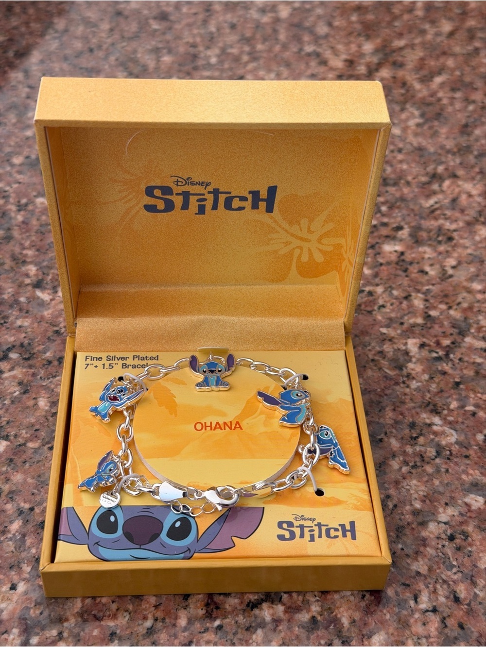 Disney Stitch Ohana Silver Plated Charm Bracelet NIB
